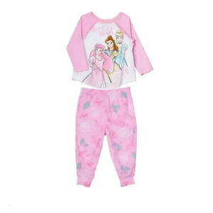 2 piece pajama set pink with Disney princesses on the front of the shirt